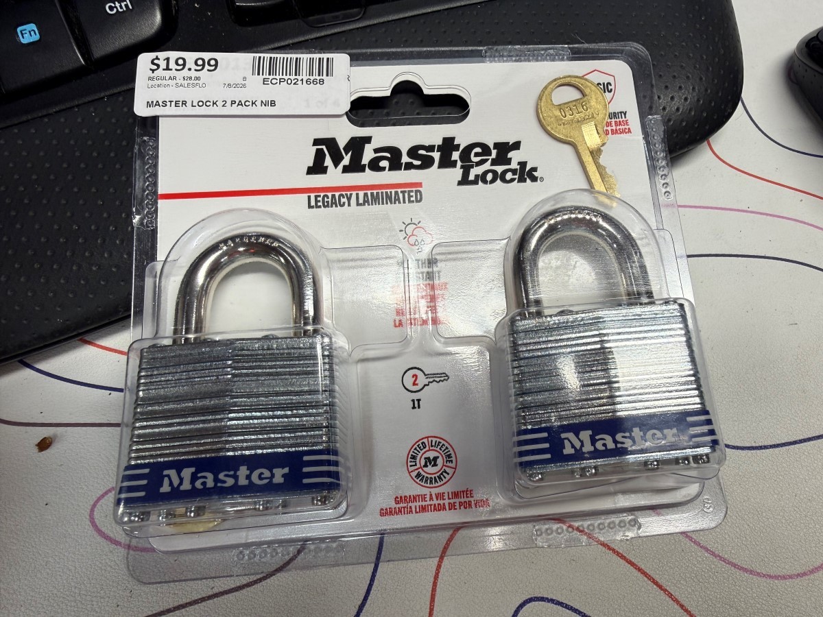 MASTER LOCK P105418 Padlock with Key, 1-3/4 in. Wide, 2 Pack (ECP021668)