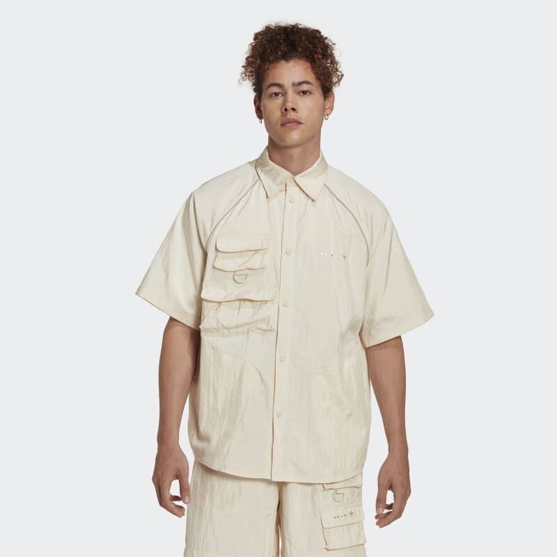 ADIDAS Originals [HK2734] Single Breasted Short Sleeve Beige HK OVERSHIRT Shirt