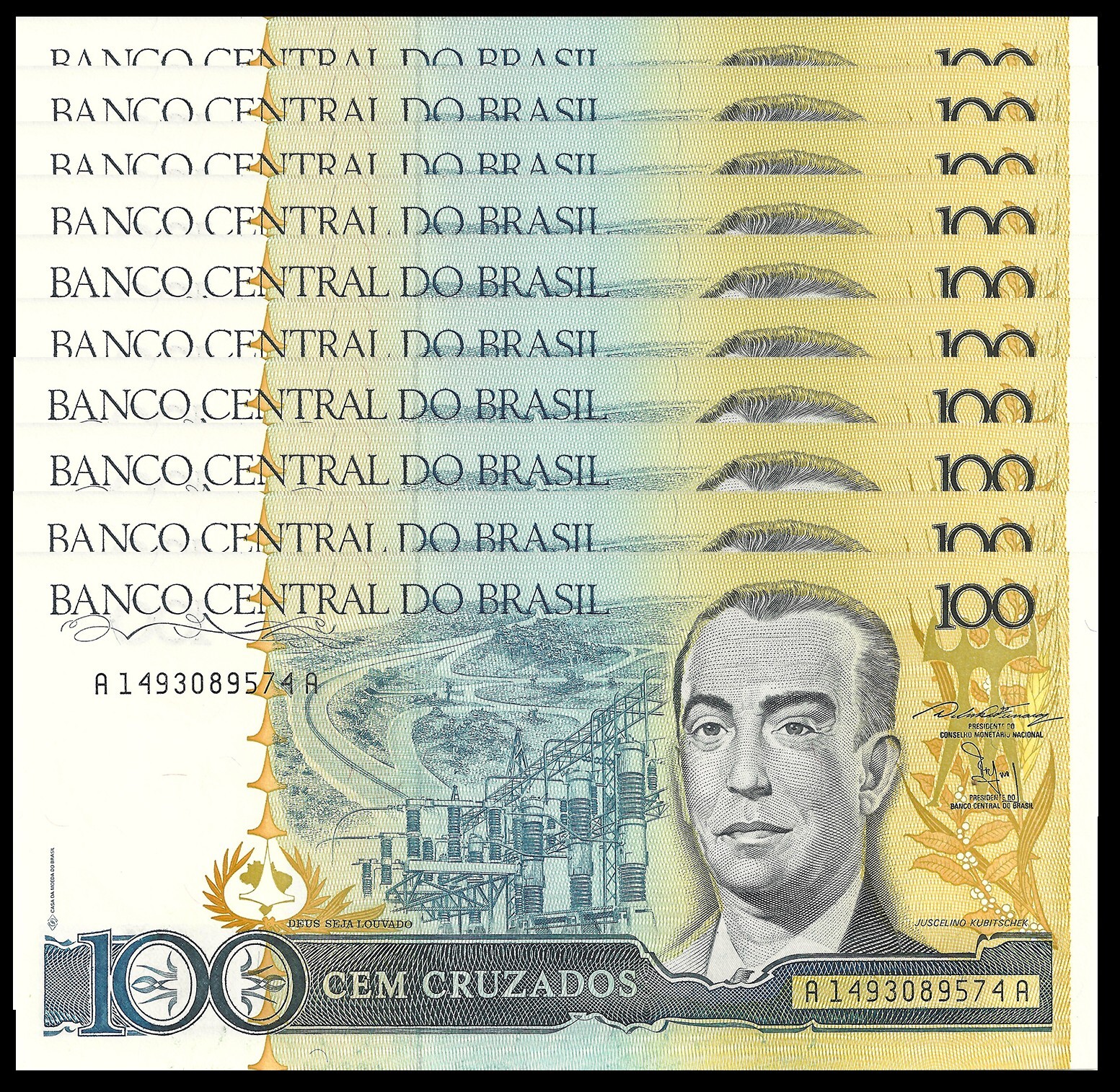 BRAZIL 100 CRUZADOS ND (1986-88) P 211 UNC x 10 PCS