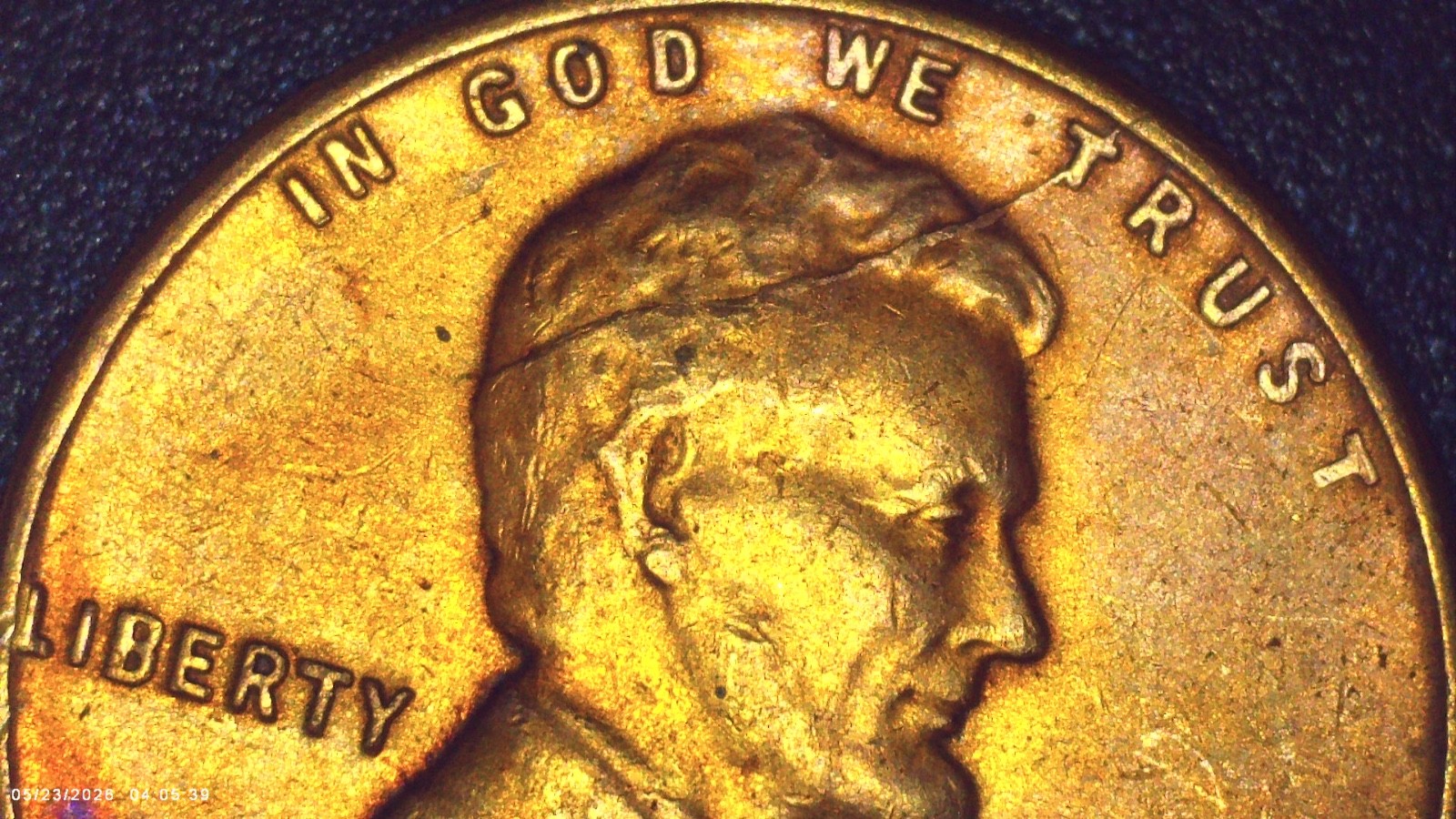 1958 D red wheat cent obv. die crack thru head. (B24)