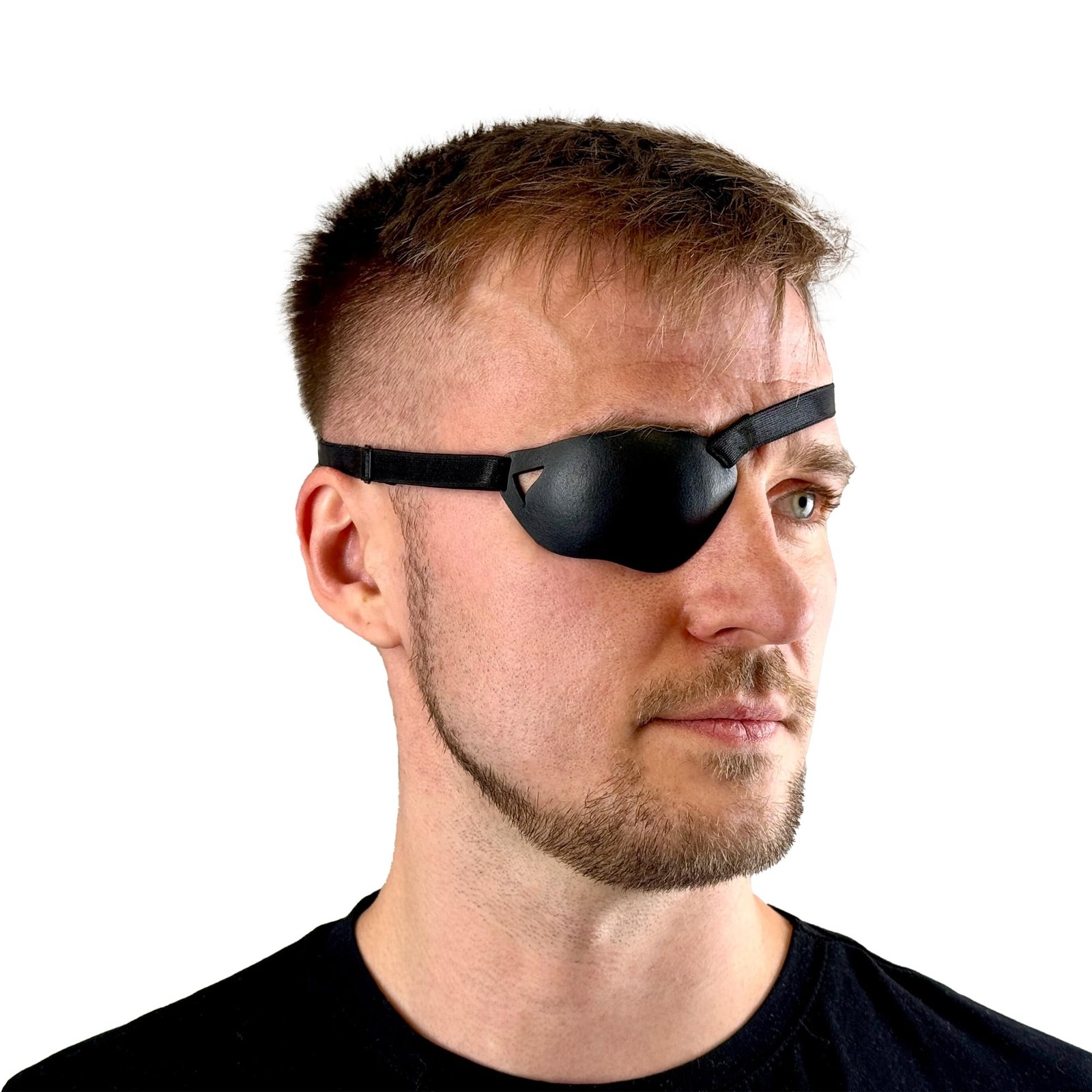Black Premium Handmade Leather Eye Patch with Soft Foam Padding, Concave Adul...