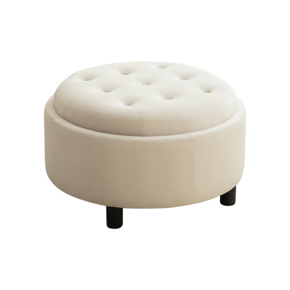 29.33inUpholstered Round Ottoman With Reversible Lid Fleece Fabric Storage Stool