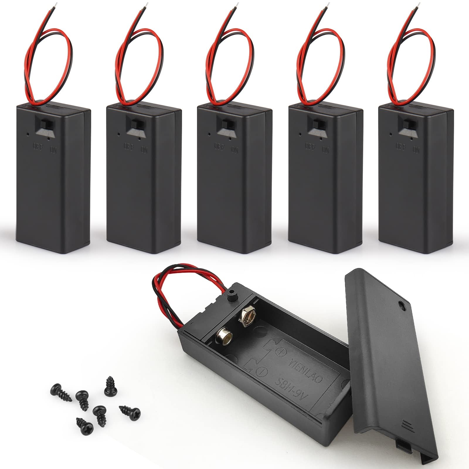 6 Pack 9V Battery Holder with On/Off Switch for Students Experiments LED Strips
