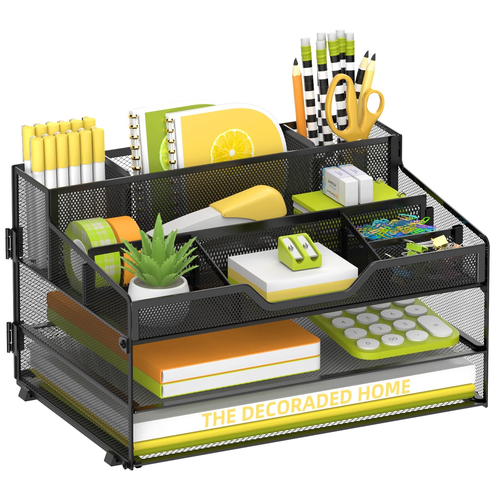 3 Tier Desk Organizer, Mesh Letter Tray Paper Organizer with 5 Adjustable Sto...