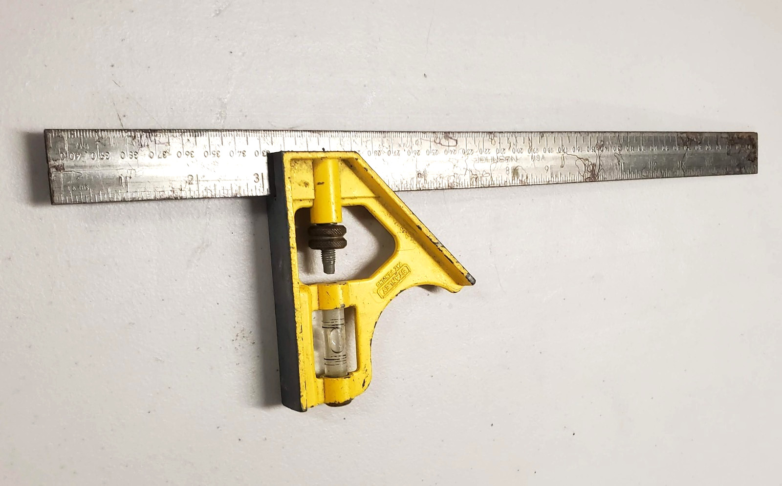 Vintage Stanley 16 Inch Combination Square Level SAE Metric Yellow USA