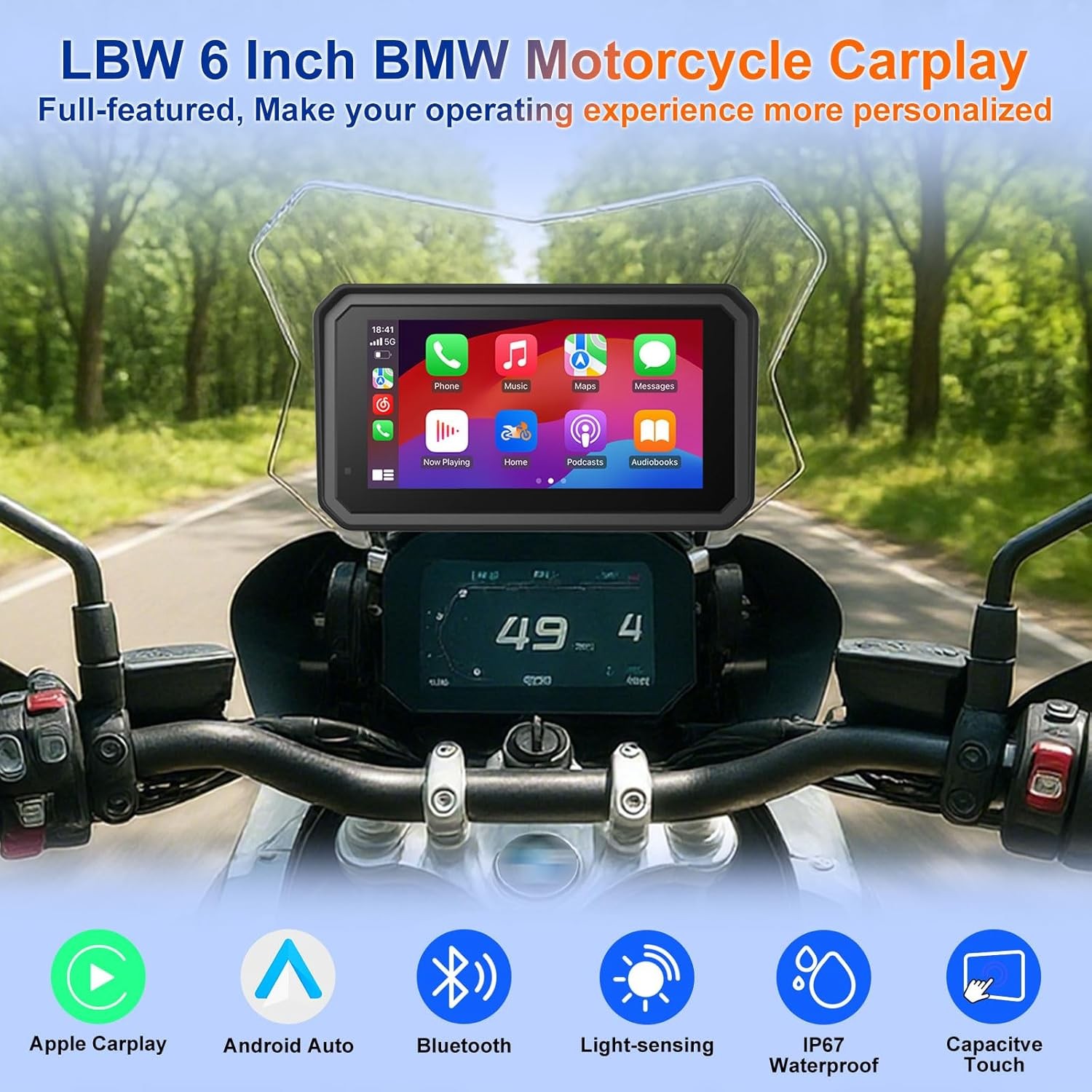 6" BMW Motorcycle CarPlay Android Auto IP67 Waterproof GPS Navigation Bluetooth