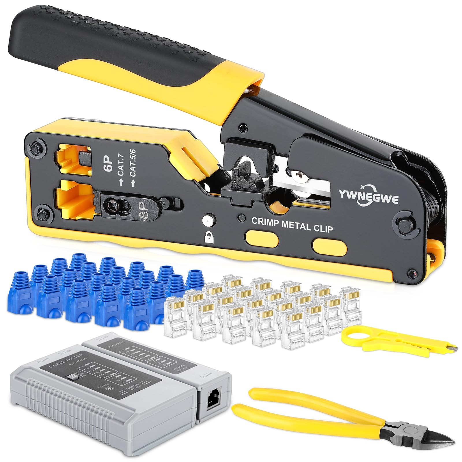 Crimping Tool Kit RJ45 Pass Through Ethernet Crimper Stripper Cutter Cat5 Cat6