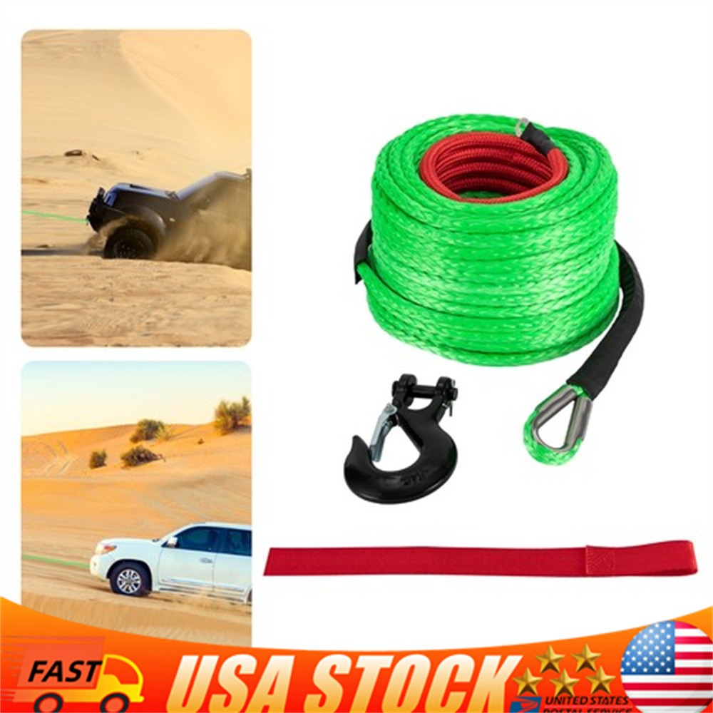 Synthetic Winch Rope Winch Line Cable w/ hook 3/8"x100ft 23809lbs for SUV Truck
