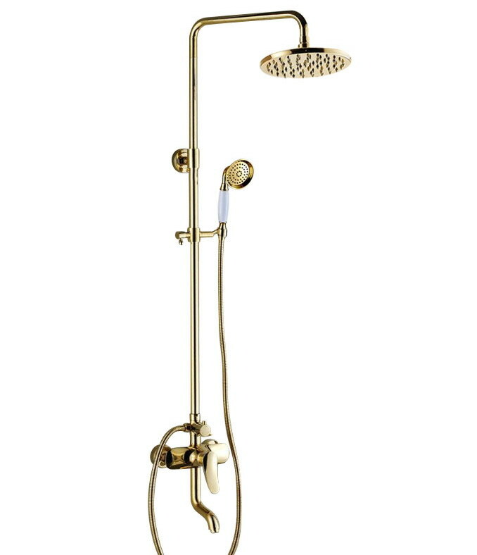 Wall Mounted Gold Brass Bathroom Rainfall Shower Faucet Set Tub Mixer Tap 2gf312
