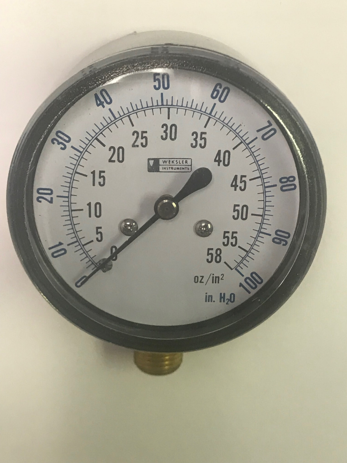 Weksler Low Pressure Diaphragm Gauge 2-1/2 in 0/100 in H2O & 0/55 OZ 1/4 MPT