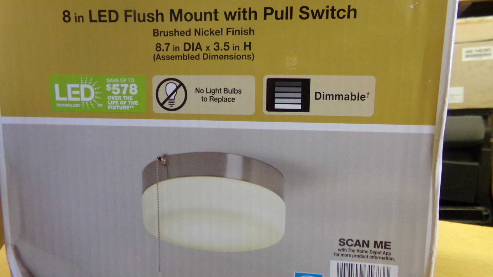 Hampton Bay 8 in. 60-Watt Equivalent Brushed Nickel LED with pull switch
