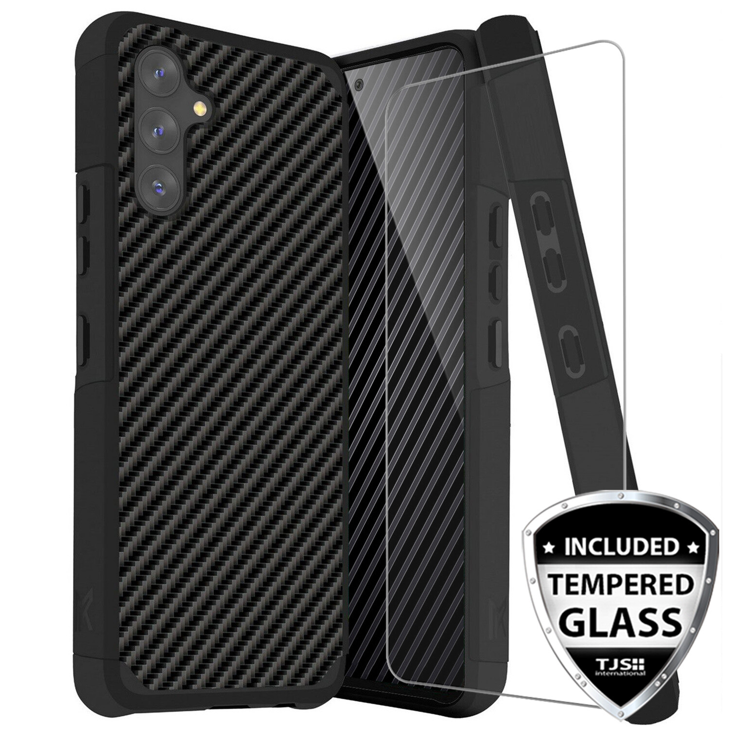 For Galaxy A17 A16 A15 A25 A54 5G Phone Case Carbon Fiber TPU +Tempered Glass