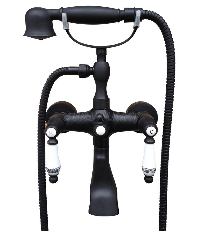 Black Oil Rubbed Bronze Wall Mount Clawfoot Tub Faucet With Hand Shower Sprayer