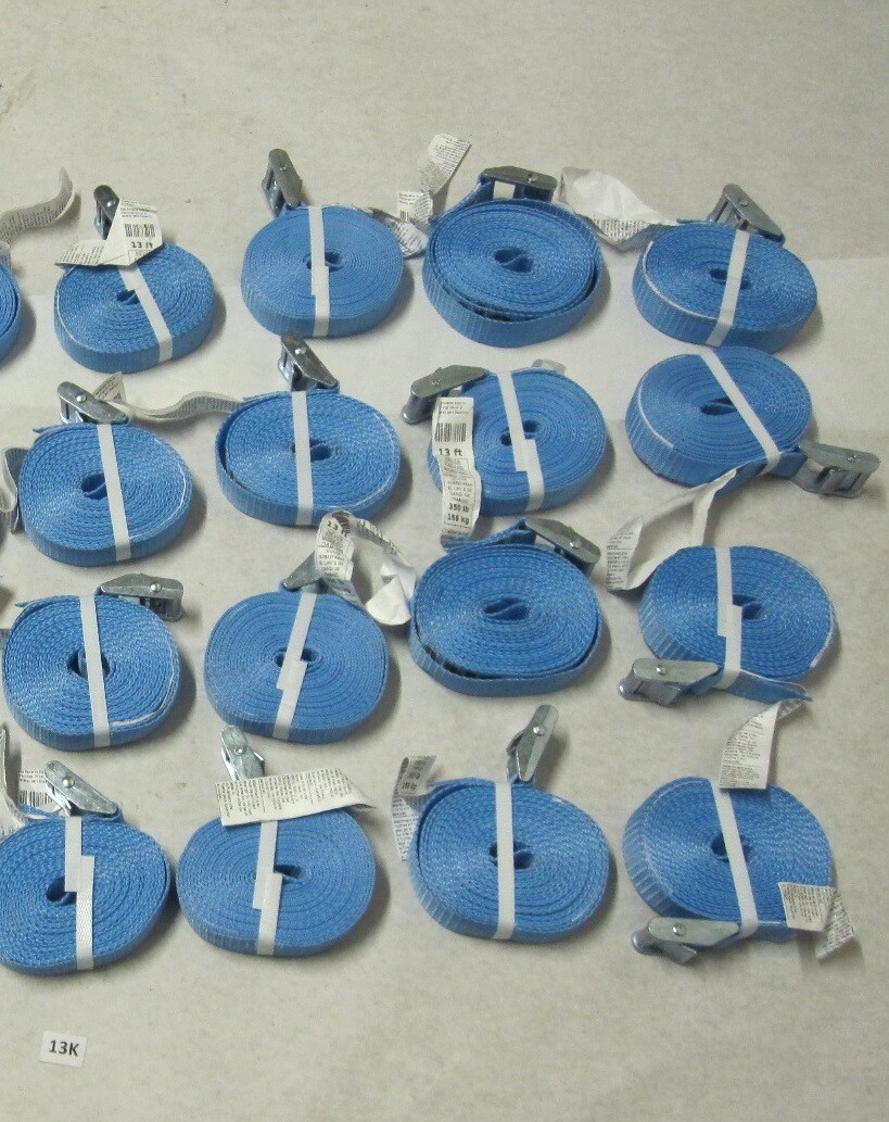 16 QTY 13FT 1 Inch Wide Cinch Strap Blue 350LB 159KG