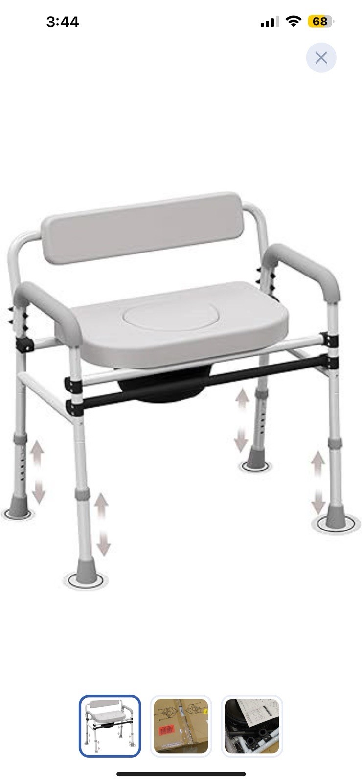 Adjustable Medical Bedside Commode Chair with Padded Backrest, Drop Arm Support