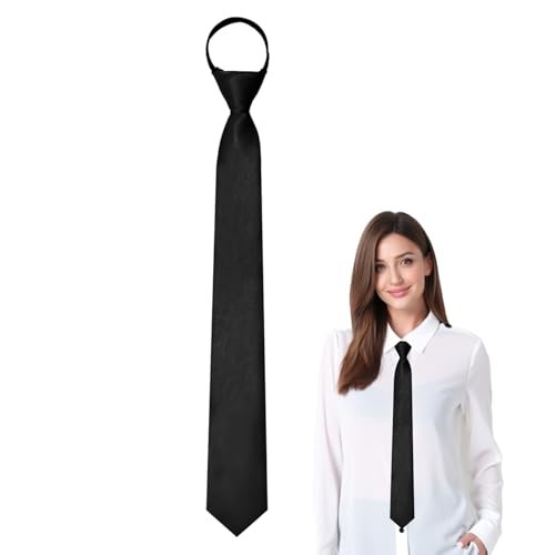 Ties for Women, 14.96" Womens Zipper Tie Pre-Tied Necktie for Shirt Black