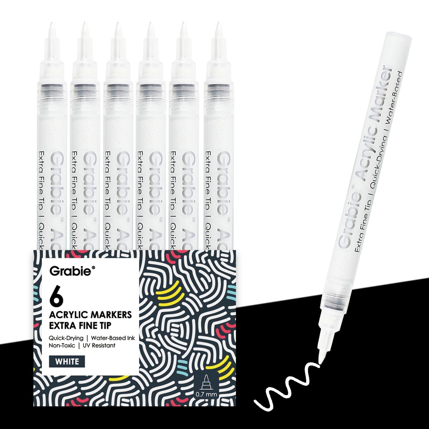 6 White Acrylic Paint Markers, 0.7mm Extra Fine Tip Acrylic Paint Pens for Dr...