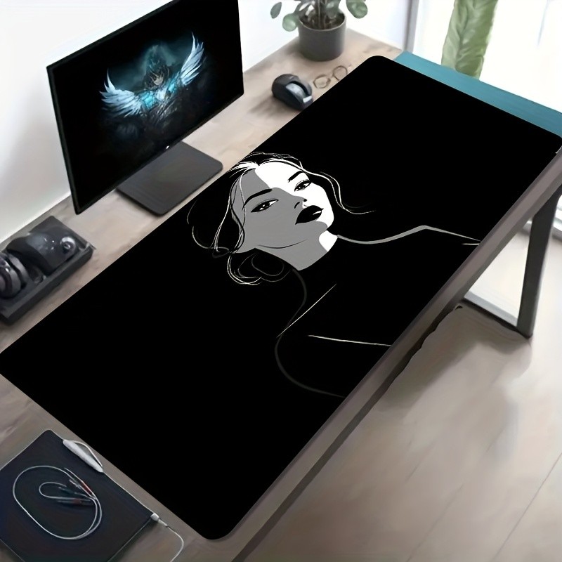A Large Gaming Mouse Pad Featuring a Black And White Minimalist Style with Fash