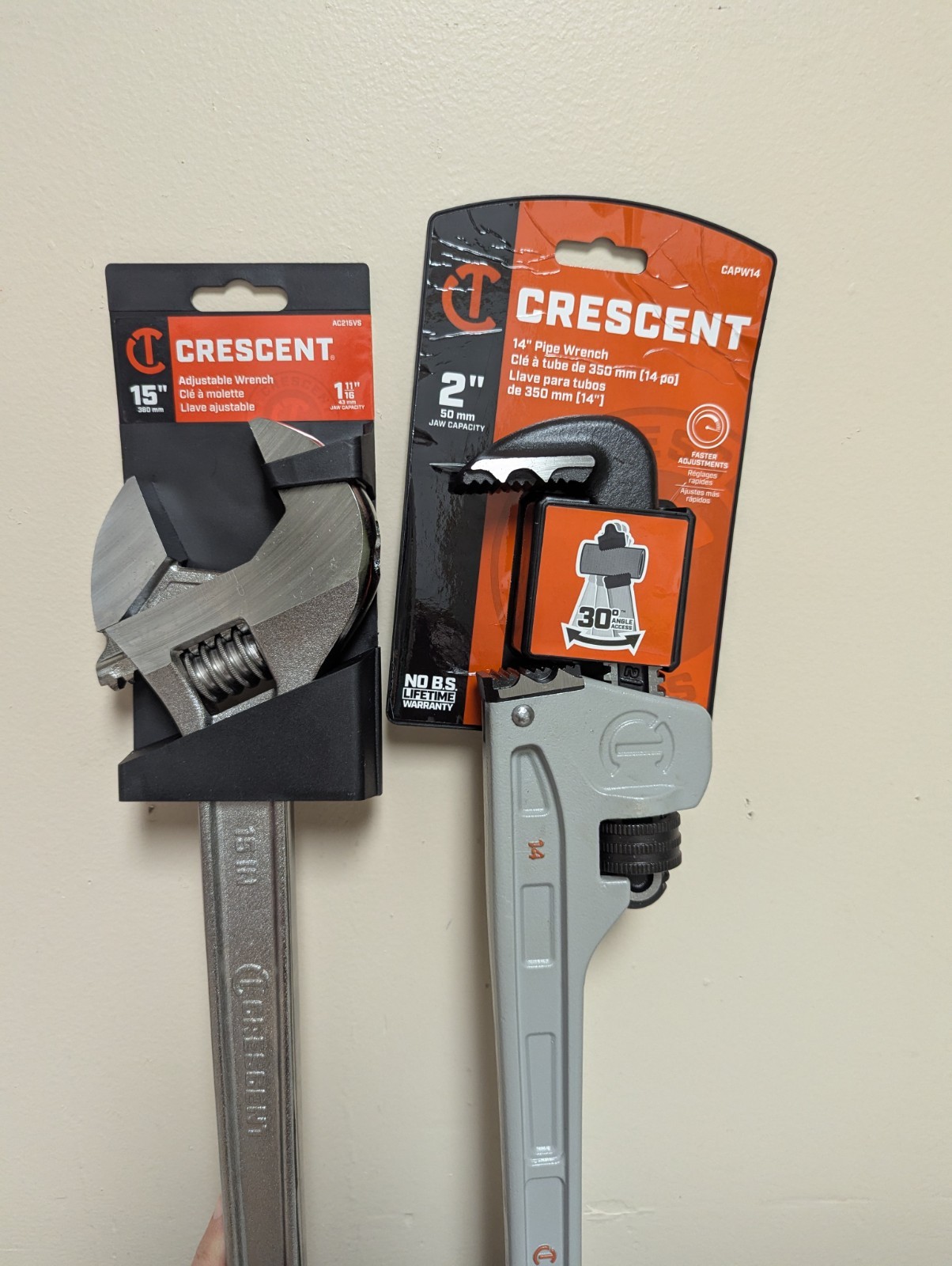 Crescent 15" Adjustable Wrench & 14" Pipe Wrench with 2" Jaw CAPW14 AC215VS