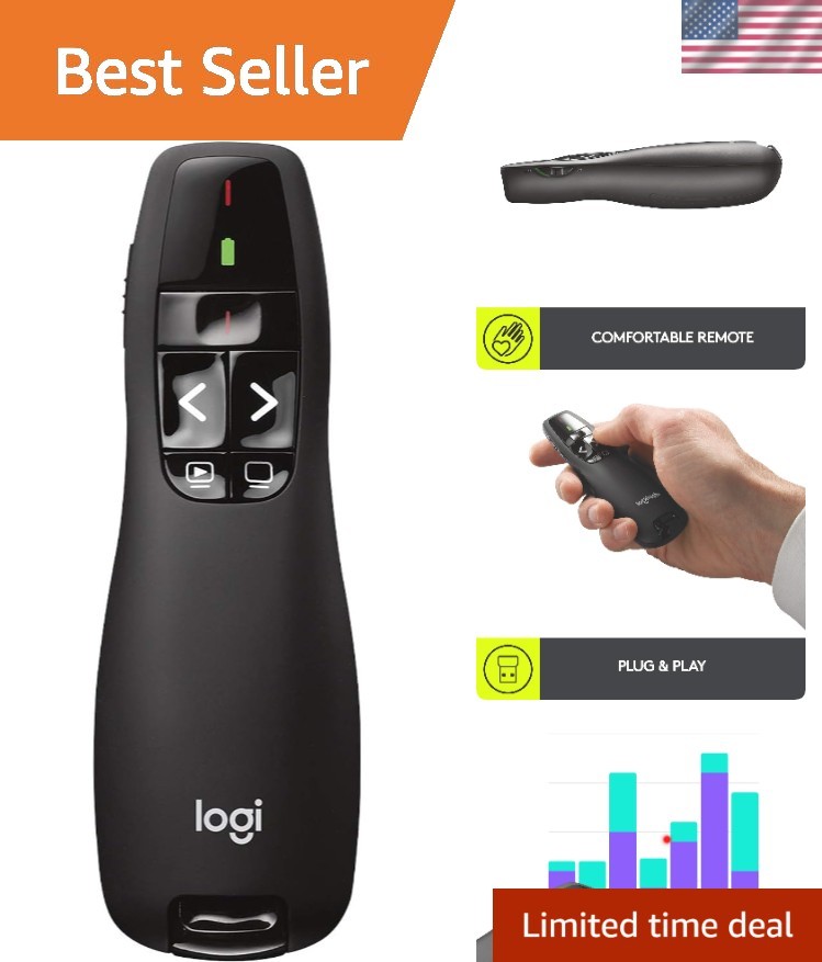 Compact R400 Wireless Presentation Remote: Intuitive Controls & Laser Pointer