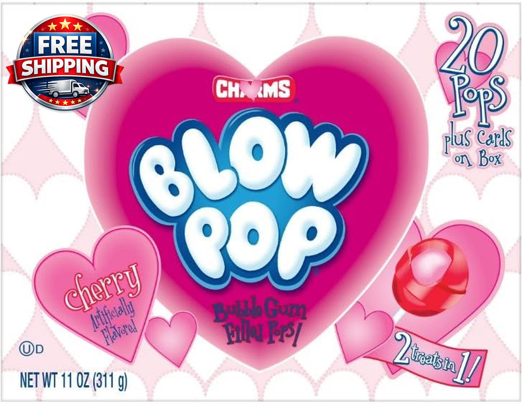 Valentine'S Daycharm.S Heart Themed Blow Pop Cherry Flavored 20 Count Individual