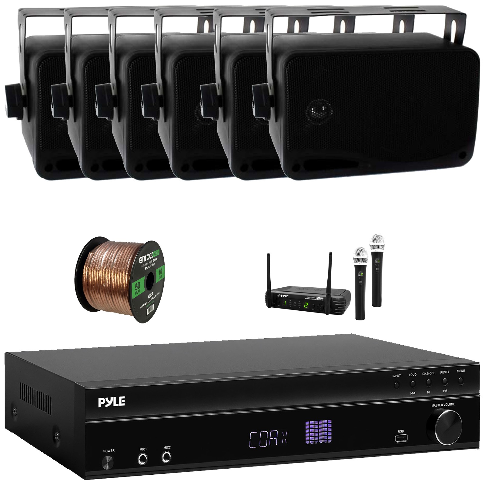 Pyle FM Radio MP3 Home Audio Receiver, 6x 3.5'' 200W Max 3-Way Speakers + Mic