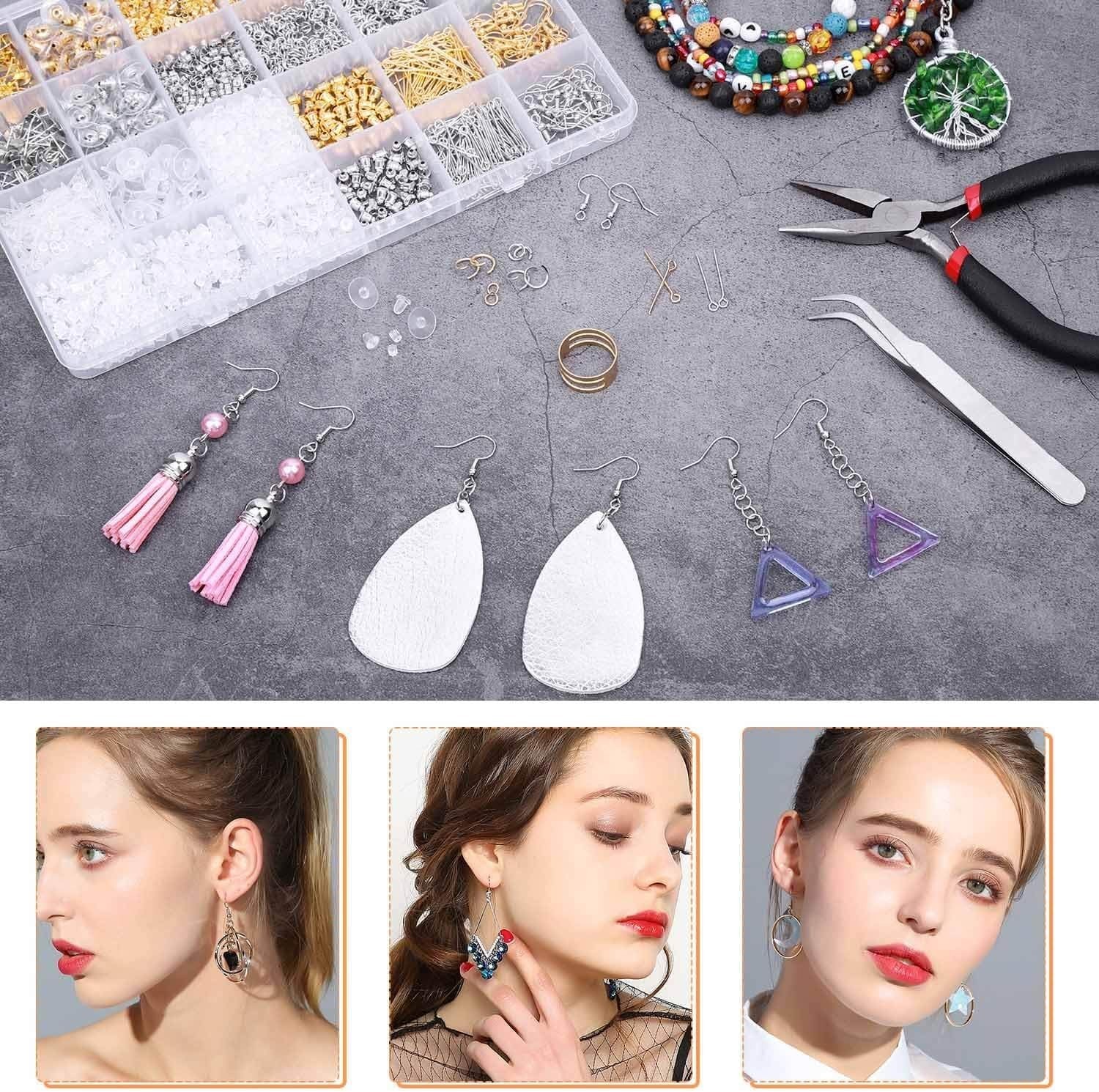 Earring Making Kit with Earring Hooks Findings, Earring Backs Posts, Jump Rin...