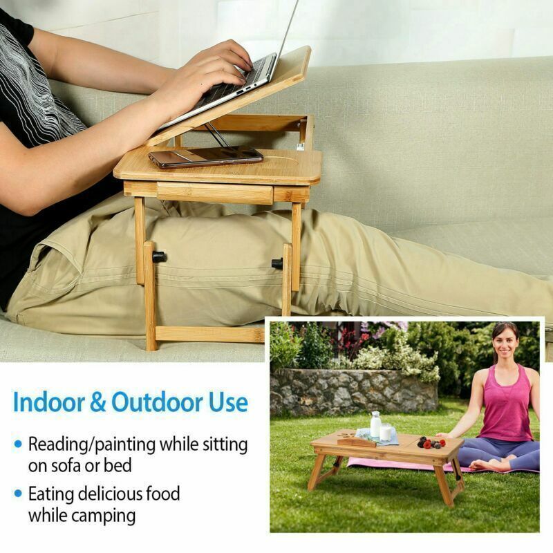 Adjustable Bamboo Laptop Folding Lap Desk Notebook Bed Tray Table Portable Stand