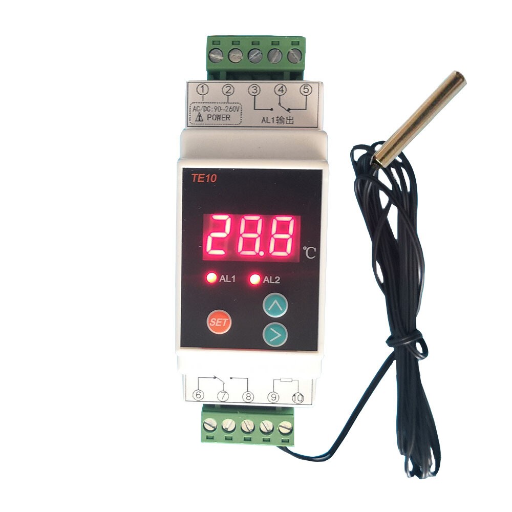 AC90-260V Din Rail Thermostat w/Sensor 2 Way Relay Output Temperature Controller