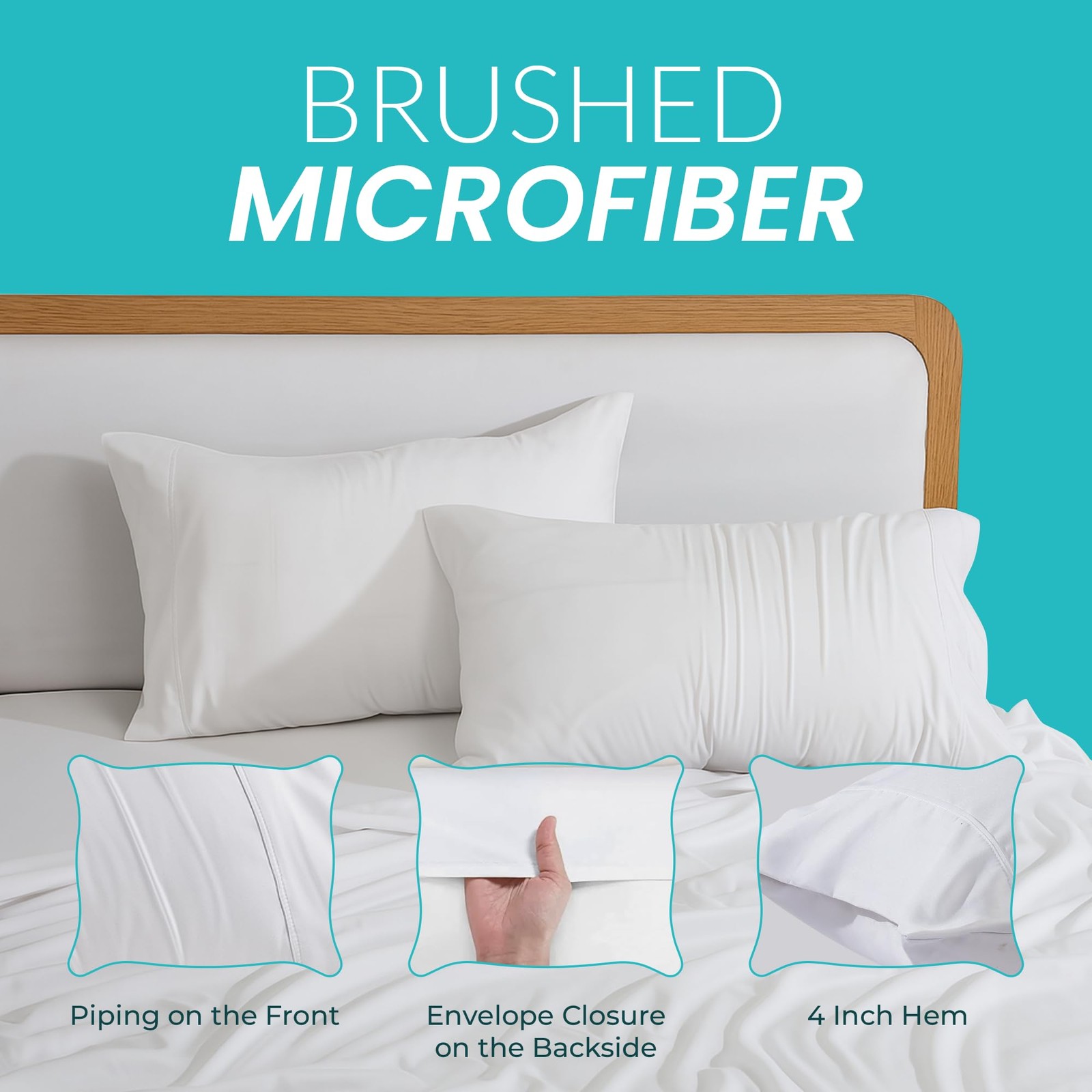 Threads+ 2 Pack Queen Pillowcases 100 GSM Microfiber, 20"x30" with 6" Flap, S...