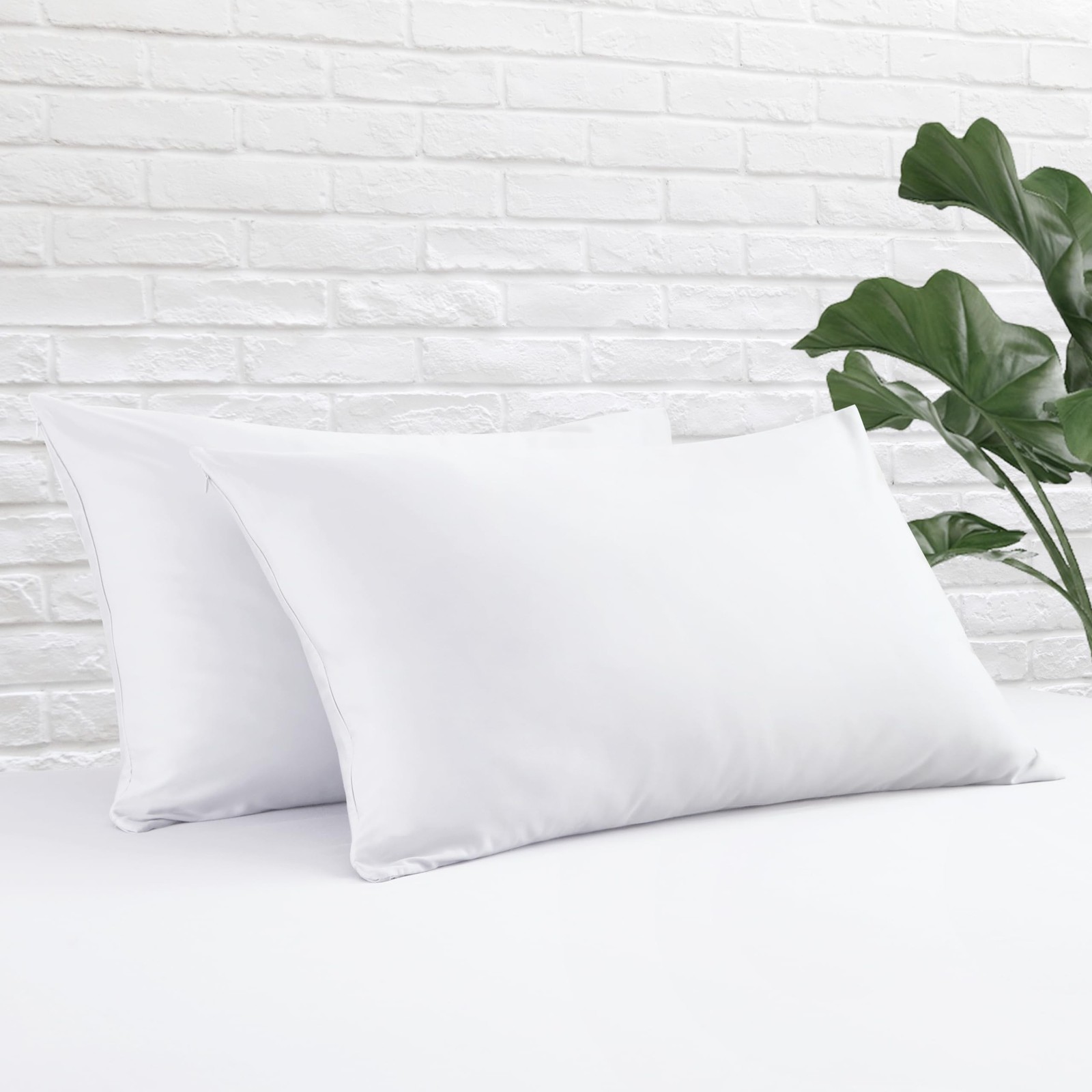Standard Pillow Protector Set of 2, 100% Egyptian Cotton Pillow Cases with Zi...
