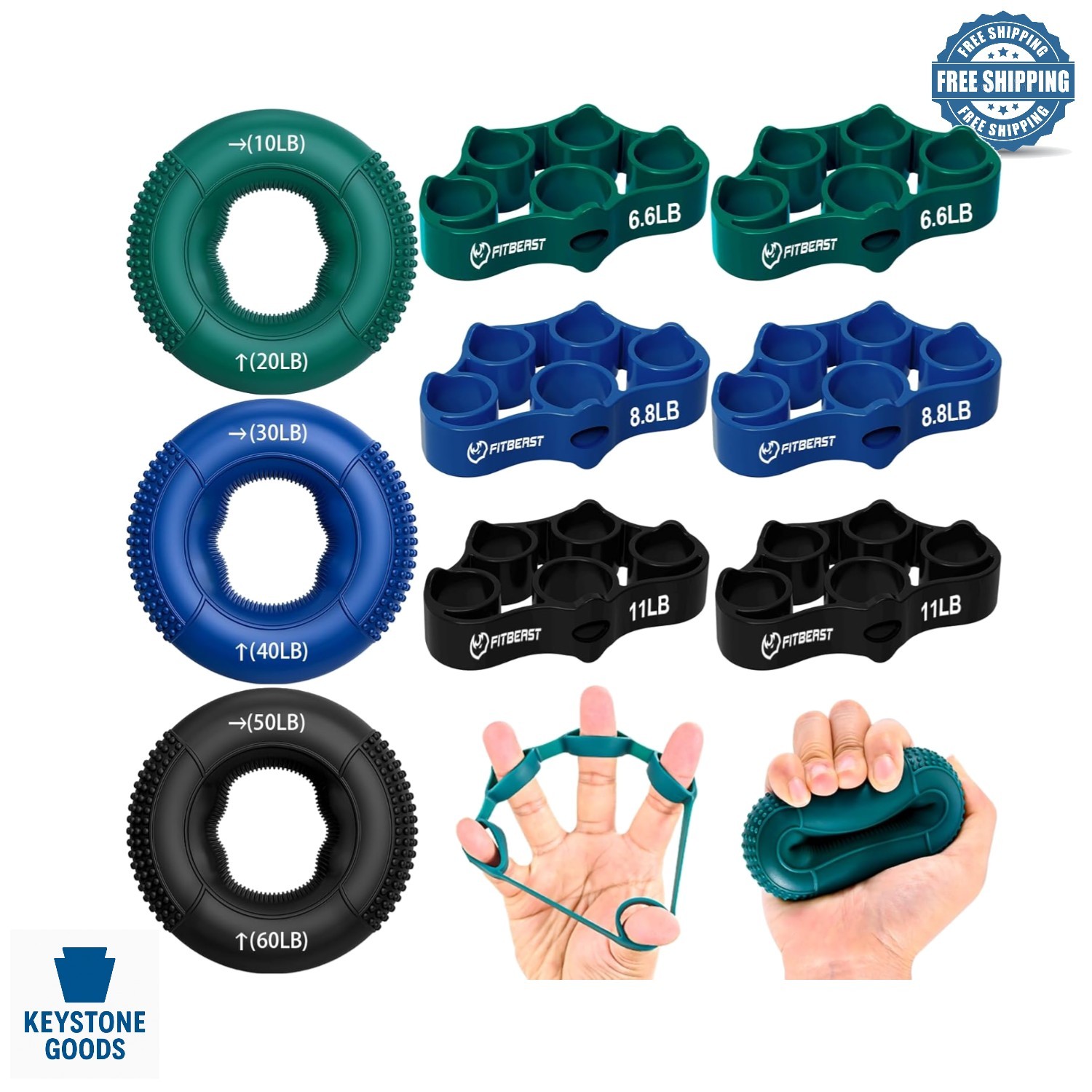 9-Piece Hand Grip & Finger Strength Trainer Kit - Adjustable Resistance for R...