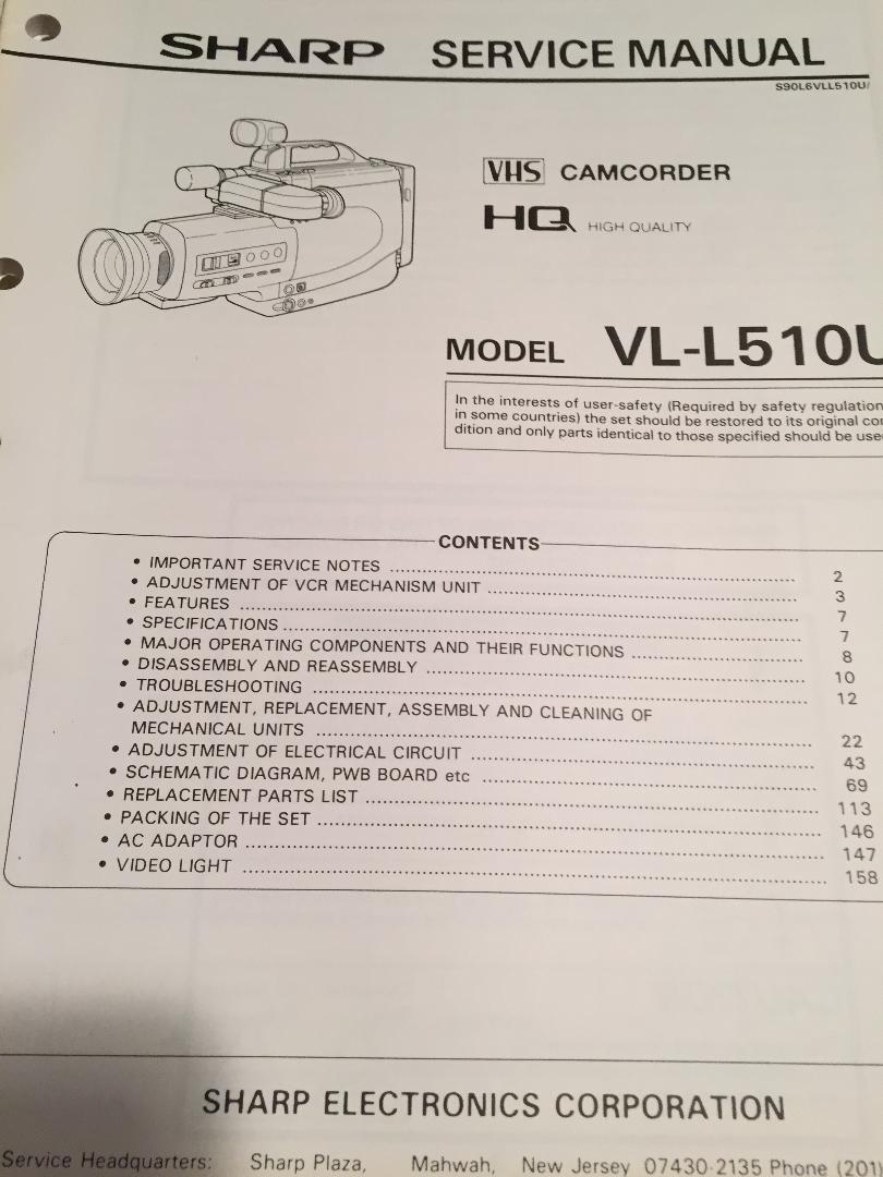 SHARP VL CAMCORDER ORIGINAL FACTORY SERVICE MANUALS   U PICK MODEL#   SEE BELOW