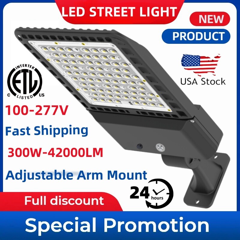 DLC 300W LED Parking Lot Light Dusk-to-Dawn Outdoor Shoebox Pole Lights 39000LM