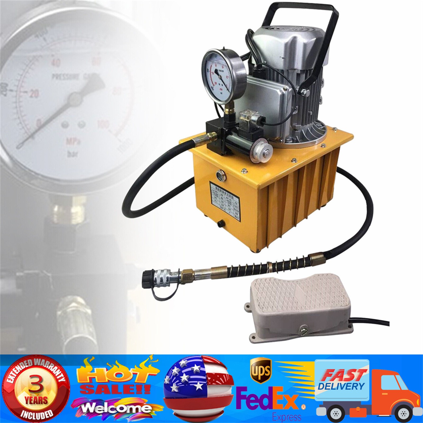 Electric Driven Hydraulic Pump Pedal Single Acting Solenoid Valve 110V 10000psi
