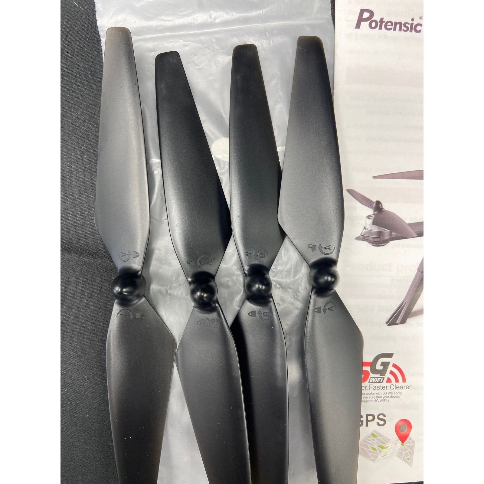 Potensic D85 Drone Replacement Propeller Blades 4pc Set with User Manual Black