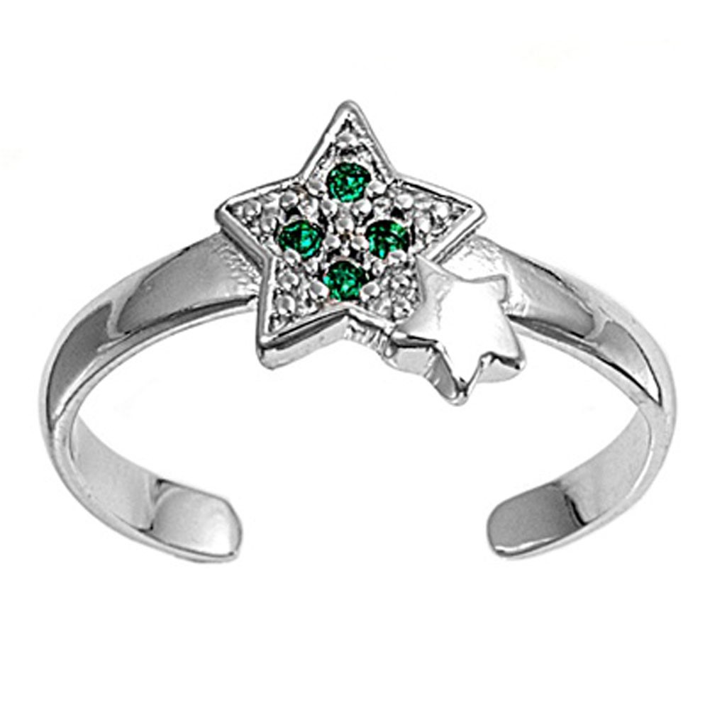 Star Simulated Green .925 Sterling Silver Toe Ring