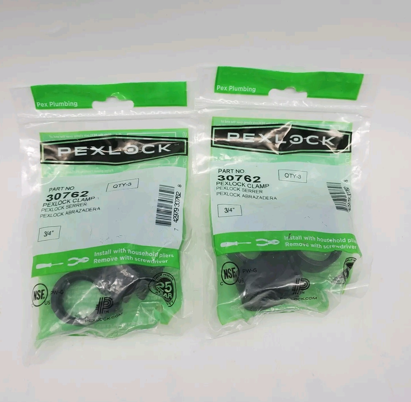 2 Pkgs (6 Clamps Total) PEXLock 3/4 in.  PEX  T X 3/4"  Poly Crimp Ring 30762