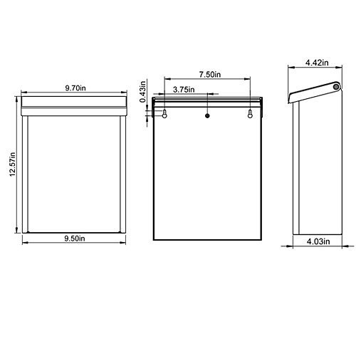 Designer Locking Medium Capacity Galvanized Steel White, WallMount Mailbox, D...