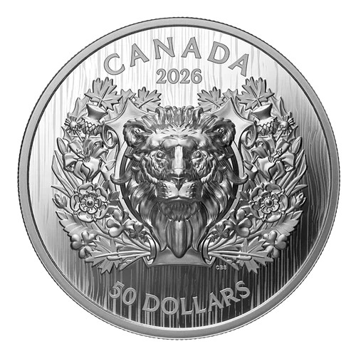2026 68 Grams 9999 Silver Canada $50 Heraldic Lion Ultra High Relief Silver Coin