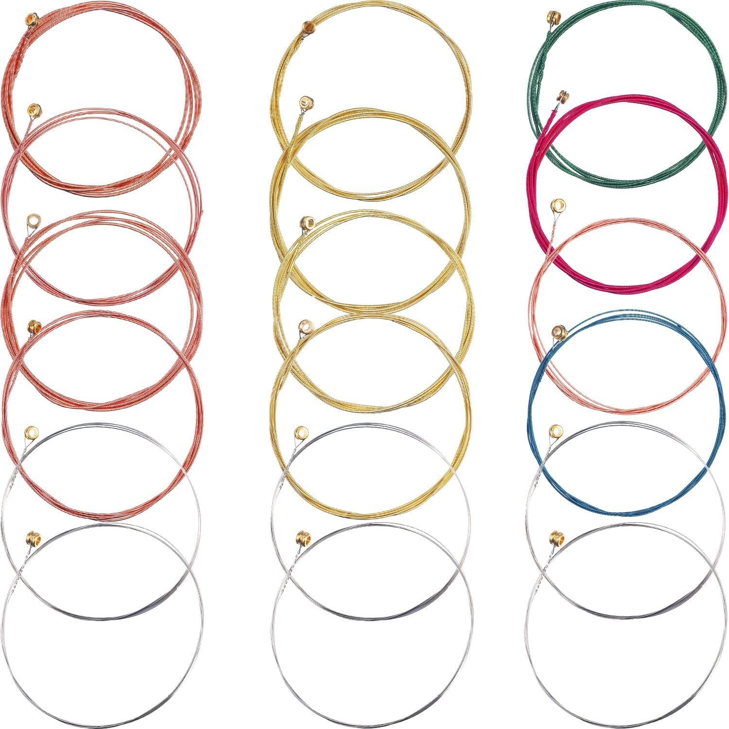 3 Sets of 6 Acoustic Guitar Replacement Steel Strings (Brass, Copper, Multicolor
