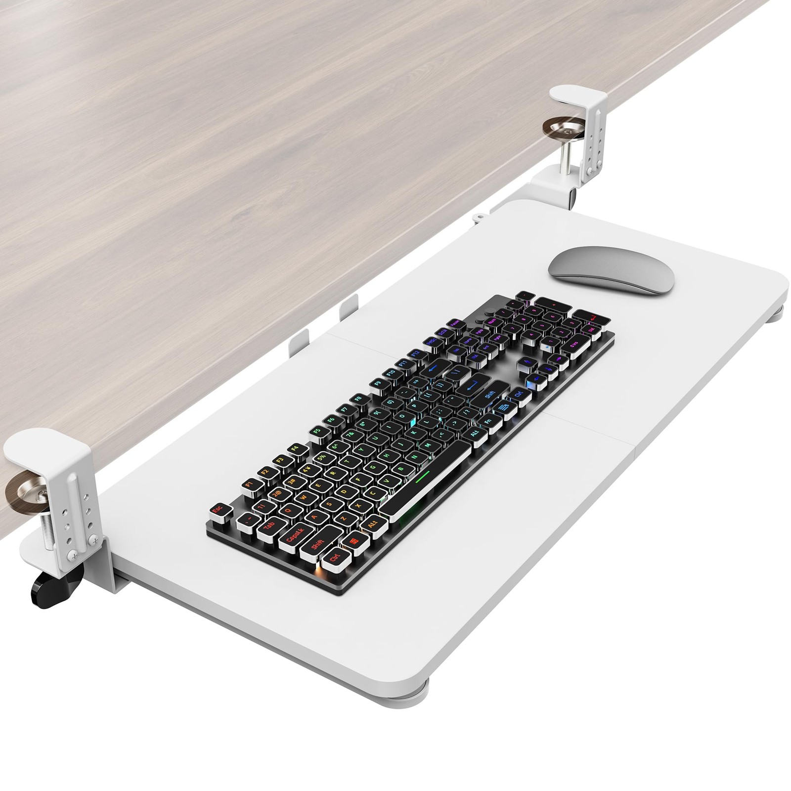 White Large 25.6x11.8 Inch Under Desk Slide Out Ergonomic Keyboard Mouse Tray