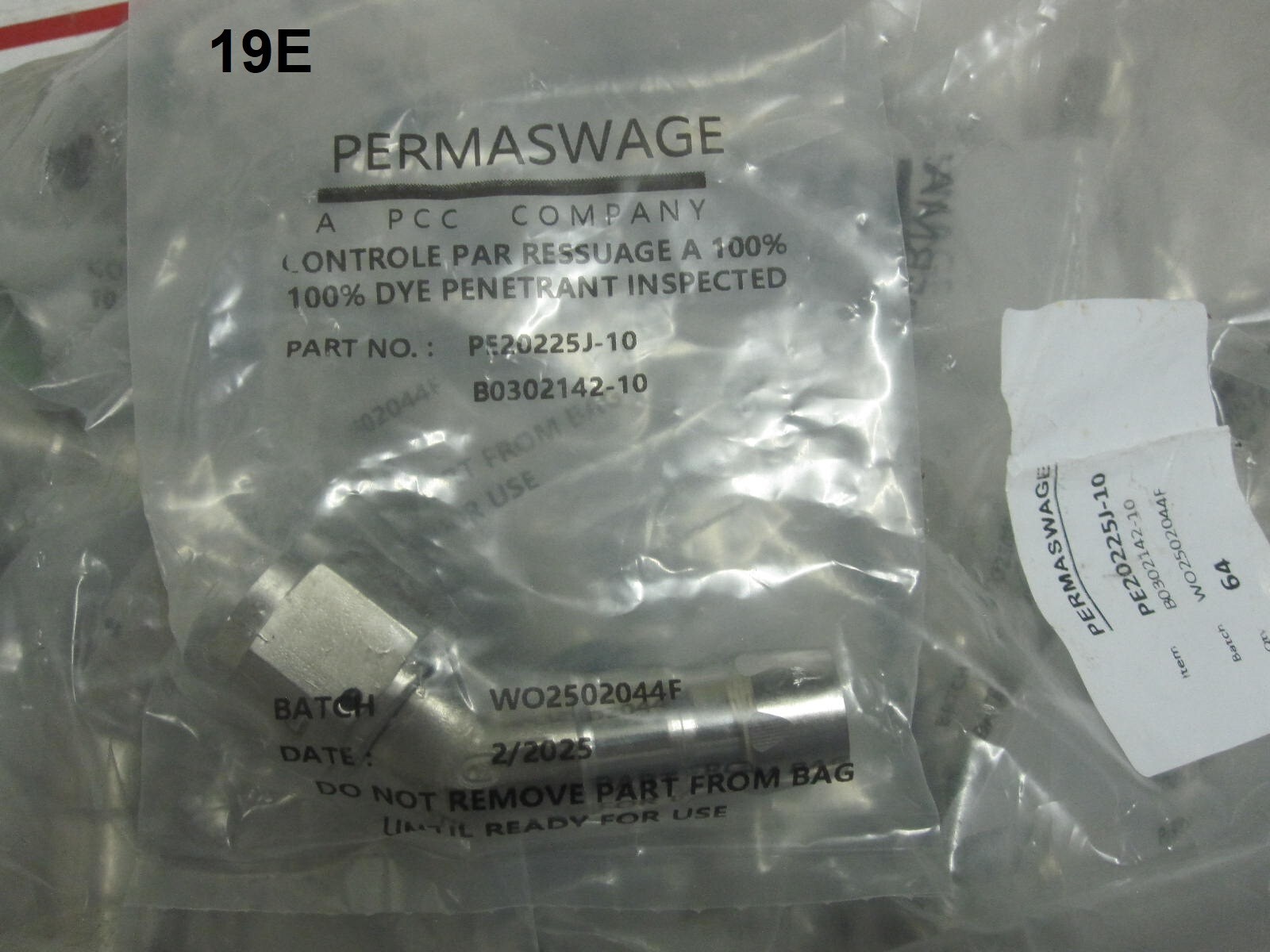 1X Pcc Permaswage PE20225J-10 Stainess Steel Boeing Aircraft Fluid Fitting 45°