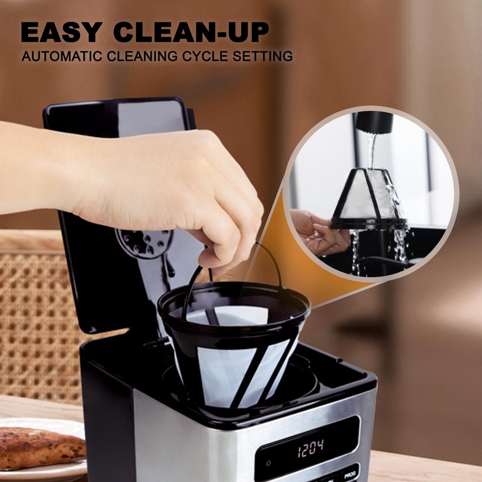 REVOTRA 12-Cup Programmable Coffee Maker, Regular & 12 Cup, Silver/Black