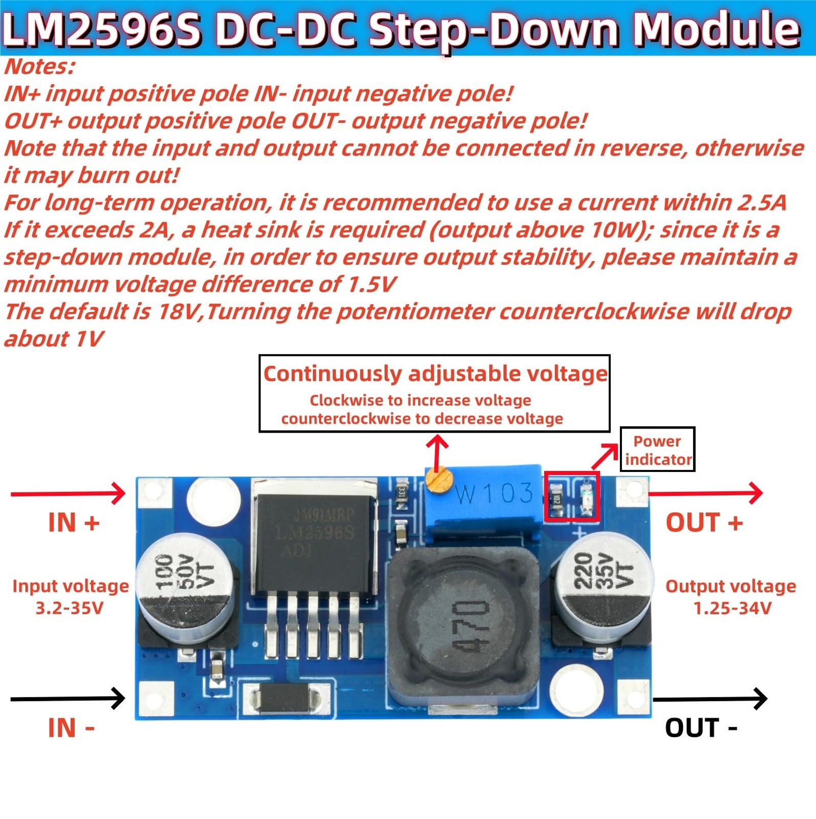 10 PCS LM2596 LM2596S DCDC Buck Converter Adjustable Regulator Power Module