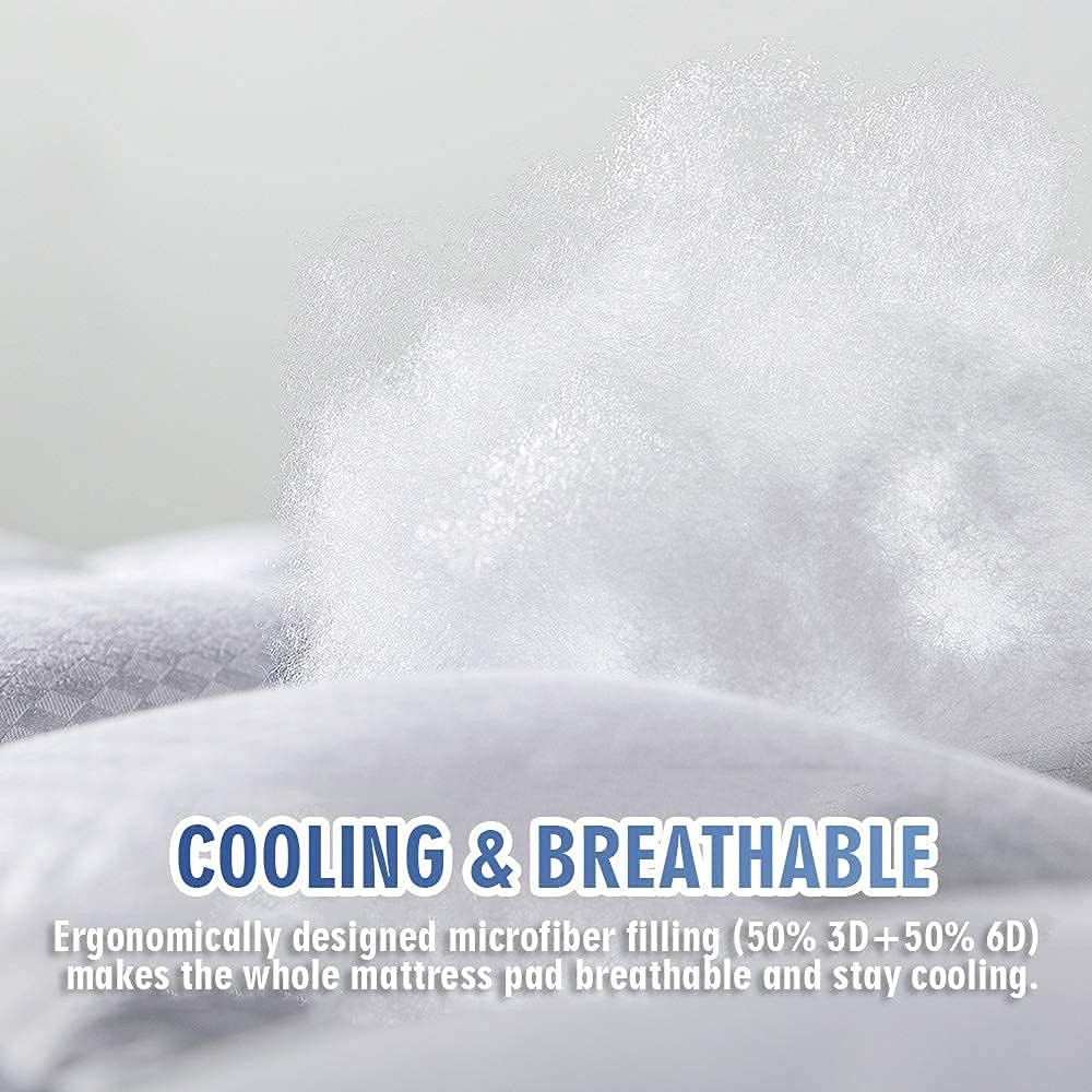 MATBEBY Queen Size Mattress Pad - Cooling Queen, White - Curvy Pattern