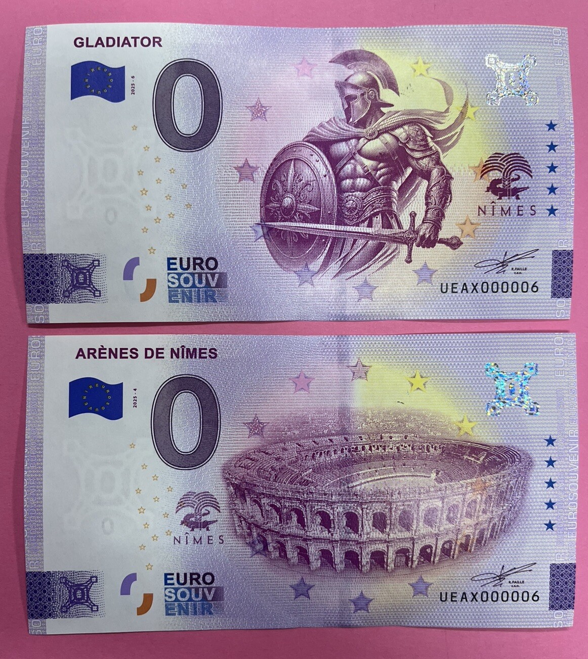 2 NIMES ARENAS AND GLADIATOR 2025 0 EURO SOUVENIR TICKETS Number 6