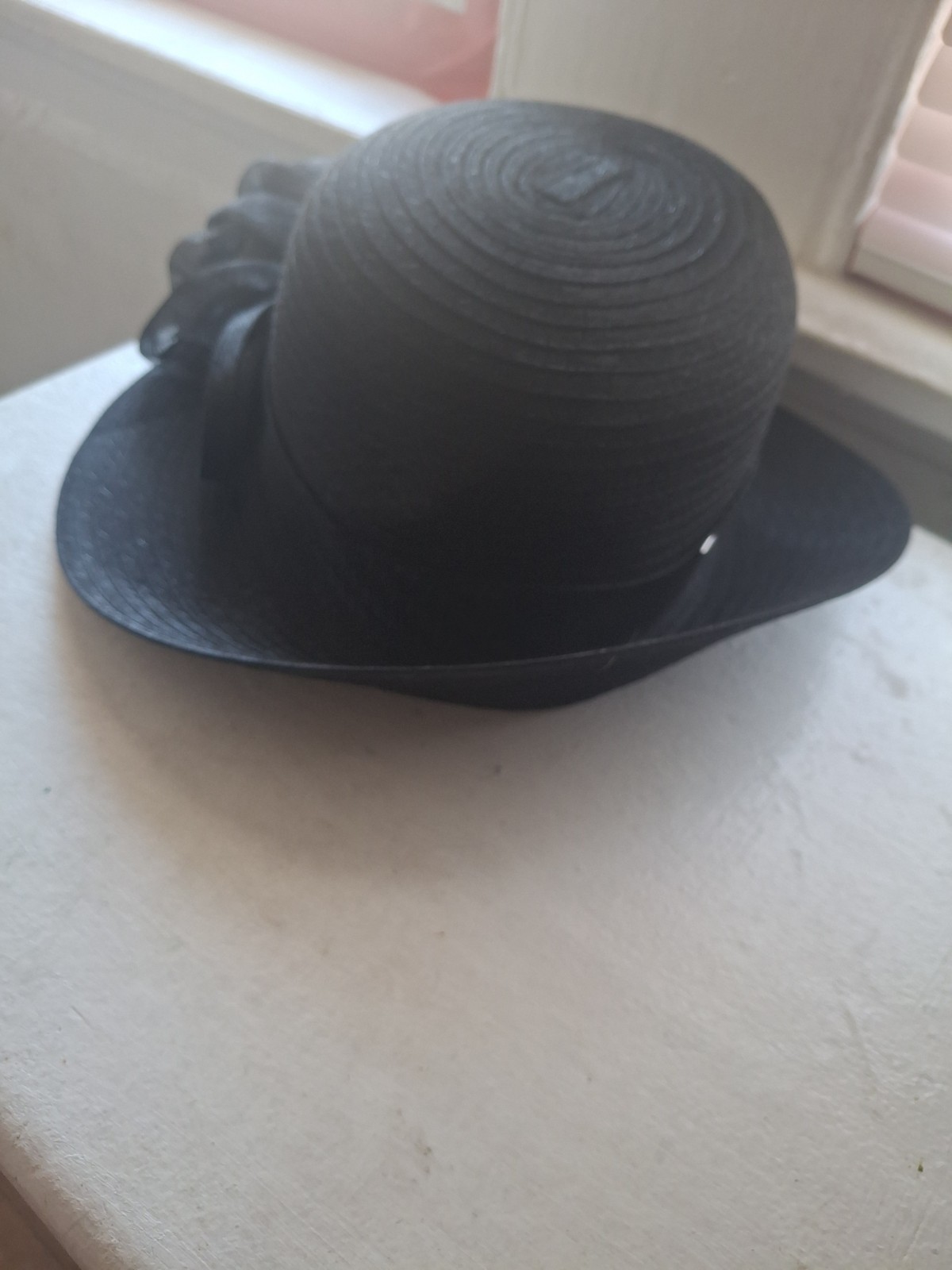 Ellen Tracy Black Polyester Church/Dress Hat with Bow Accent One Size