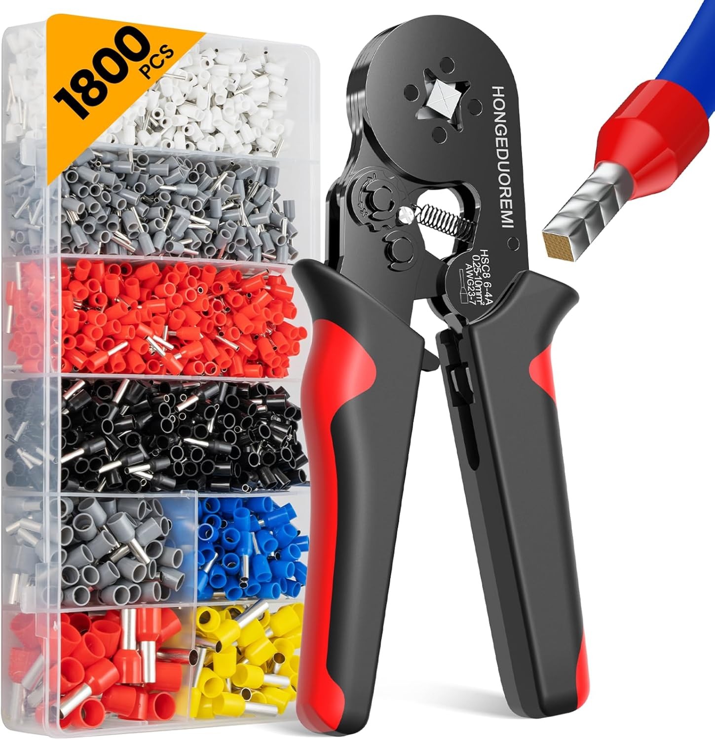 Wire Ferrule Crimping Tool Set, 1800PCS Electrical Connectors, Self-Adjustable A