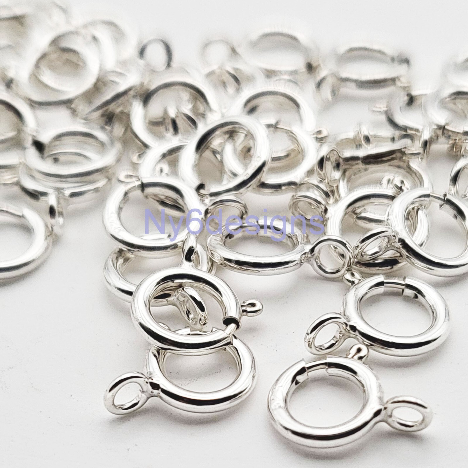 Sterling Silver Spring Ring Clasp 5mm/6mm/7mm Open & Closed Ring Finding (5pcs)